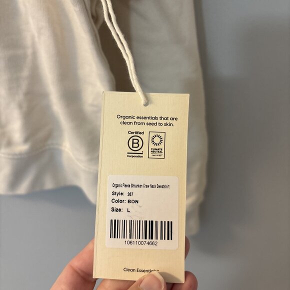 MATE the Label Organic Fleece Shrunken Crew Neck Sweatshirt Bone Large Lounge - Picture 7 of 10